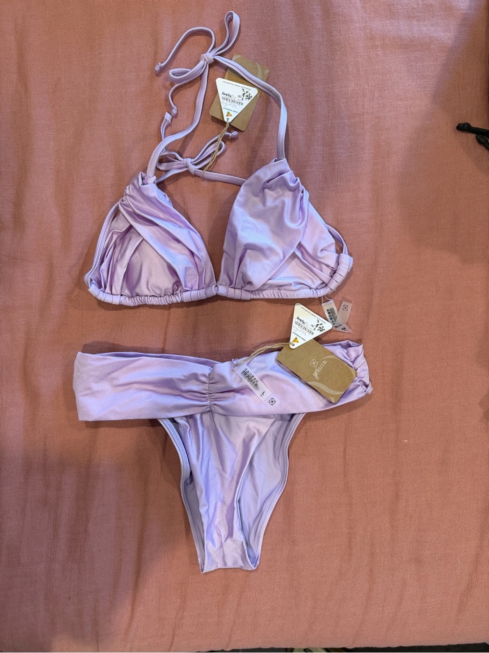 BERLOOK Lilac Two-Piece Bikini Set Top Size M Bottoms Size L